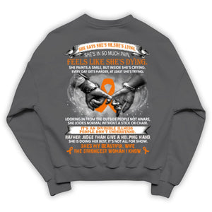 Multiple Sclerosis Warrior Awareness Shirt, Beautiful Wife Strongest Woman Orange Ribbon