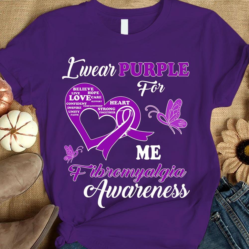 I Wear Purple For Me, Fibromyalgia Awareness Support Shirt, Ribbon Butterfly