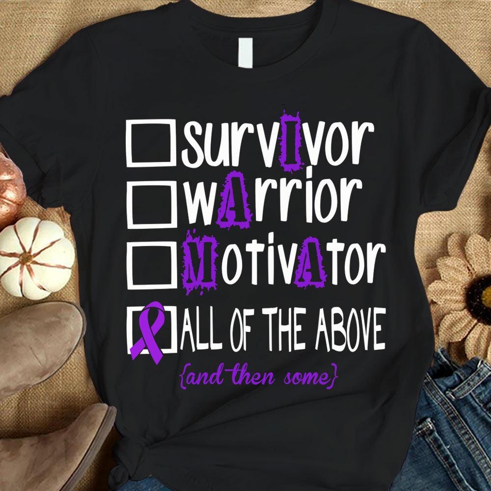 Survivor Warrior Motivator, Fibromyalgia Awareness Shirt, Purple Ribbon