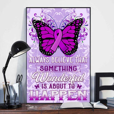 Fibromyalgia Awareness Poster, Canvas, Wonderful Is To Happen, Butterfly Wall Print Art