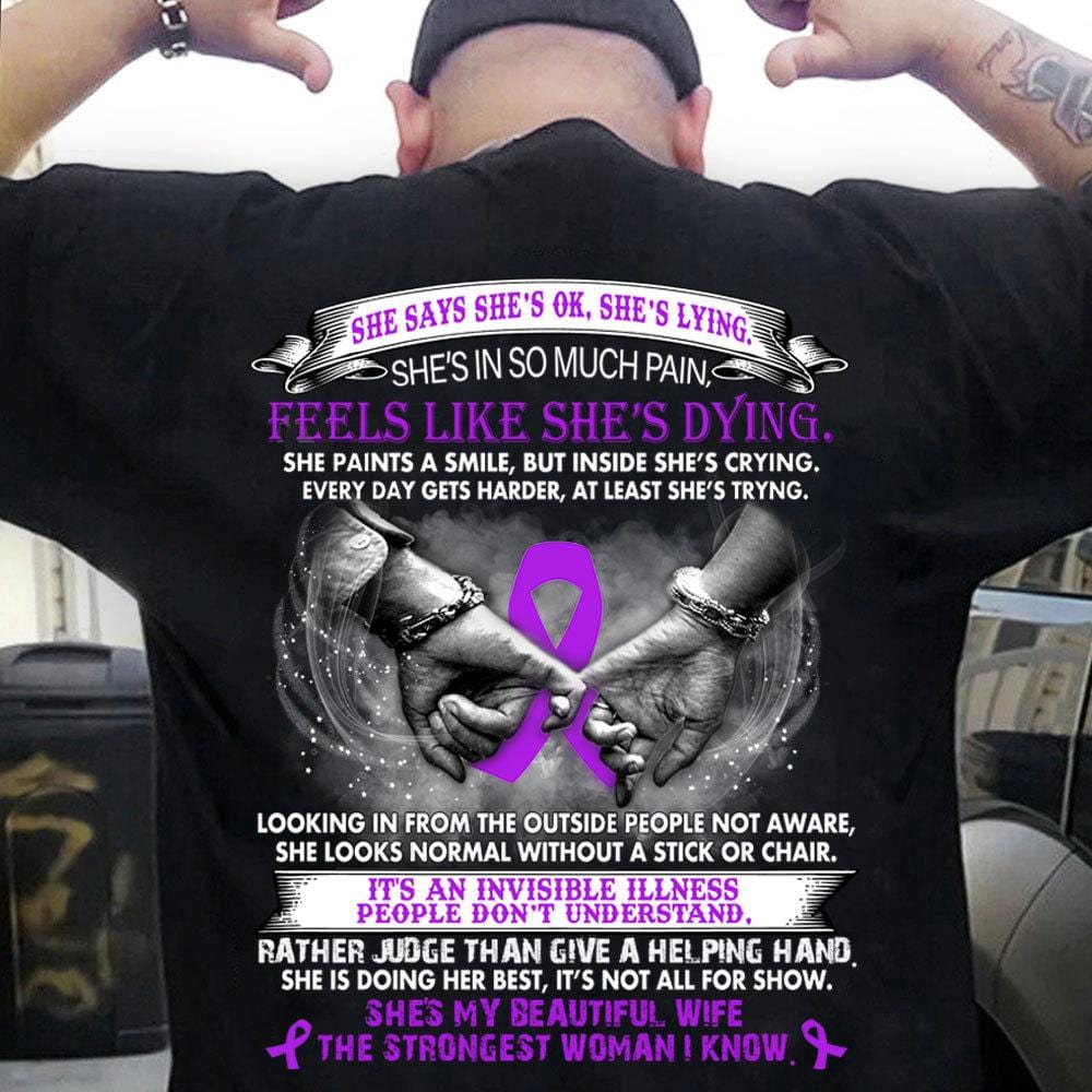 Fibromyalgia Warrior Awareness Shirt, Beautiful Wife Strongest Woman, Purple Ribbon