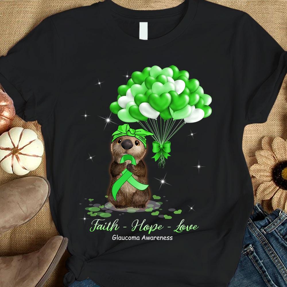 Faith Hope Love, Glaucoma Awareness Shirt, Green Mouse Balloon