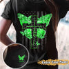 Personalized Glaucoma Warrior Awareness Shirt With Front And Back Printing, Faith Butterfly Cross