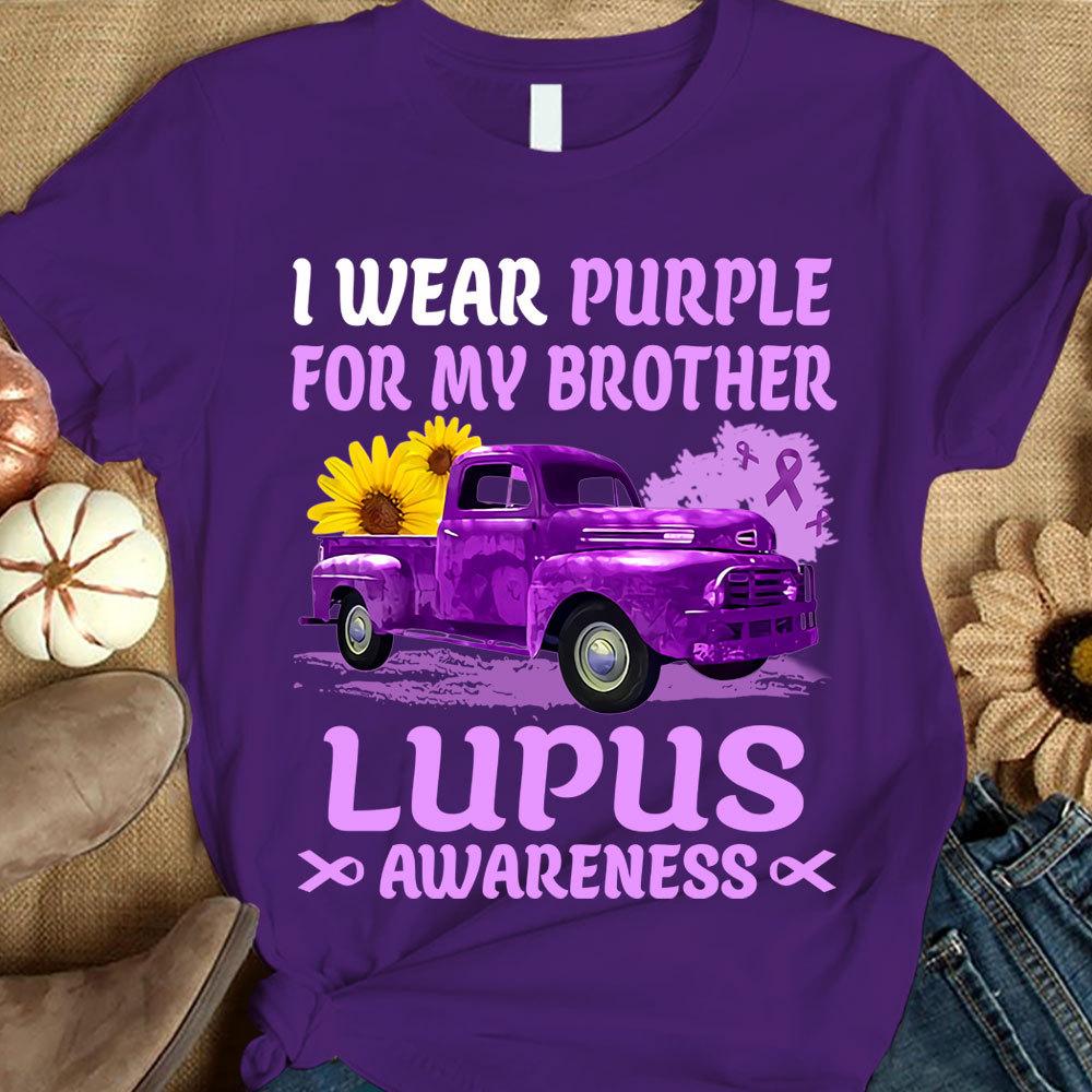 Llevo morado por mi hermano, camiseta de concienciación sobre el lupus, cinta con girasol en el coche