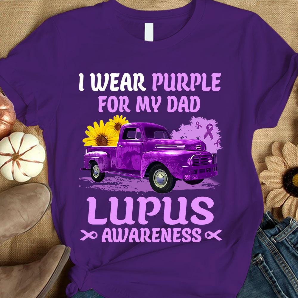 Llevo morado por papá, camiseta de concienciación sobre el lupus, cinta con girasol en el coche