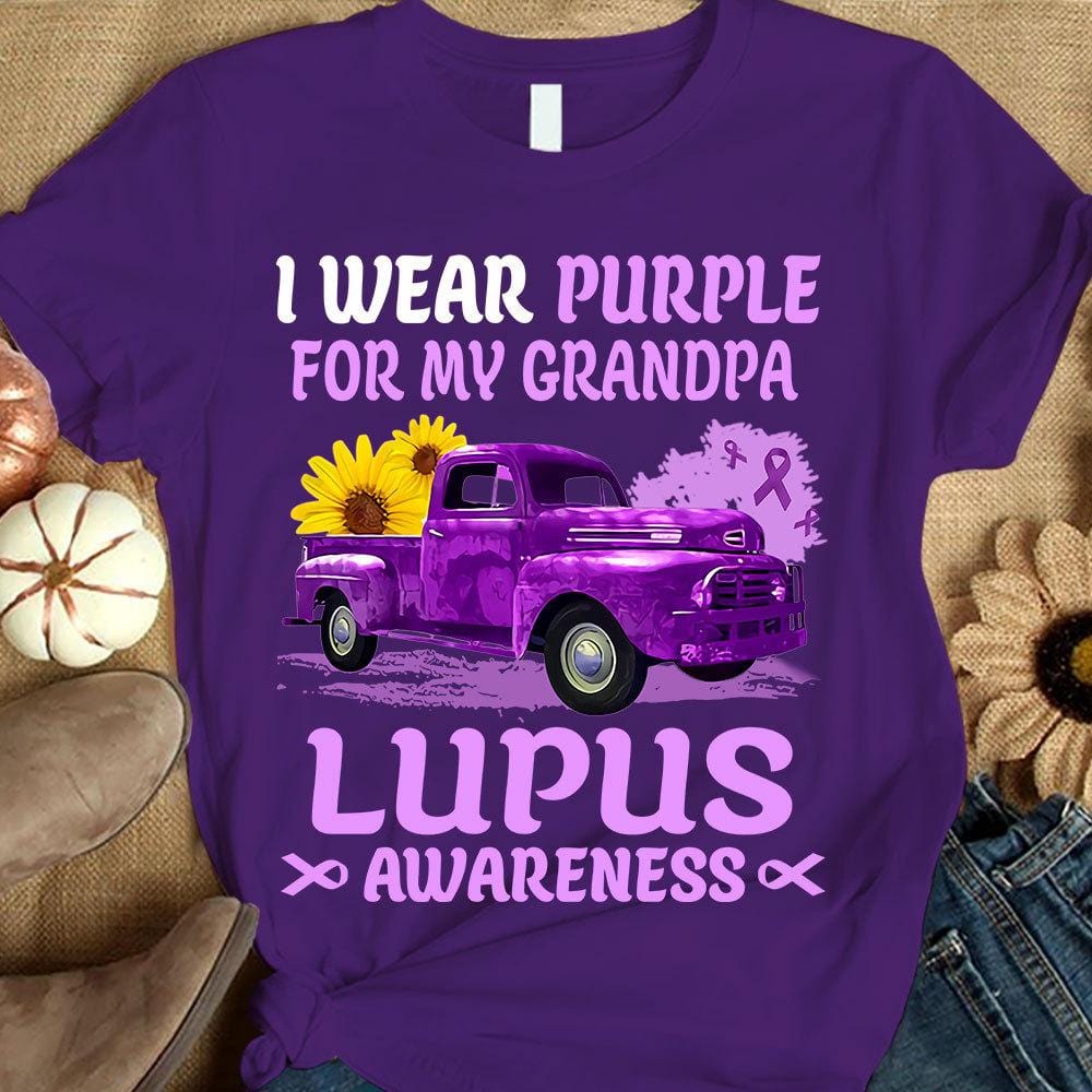 I Wear Purple For Grandpa, Lupus Awareness Shirt, Ribbon Sunflower Car