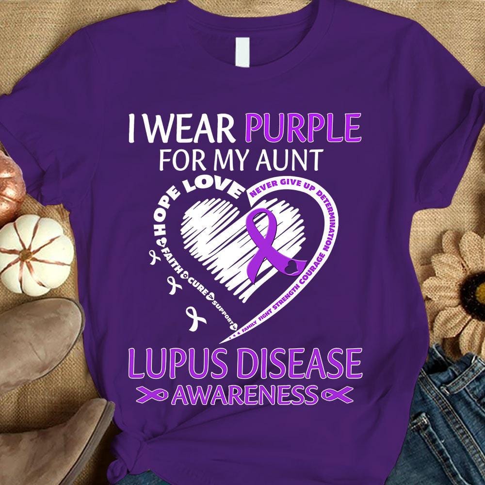 Llevo morado por tía, camiseta de guerrero de concienciación sobre el lupus, corazón de cinta