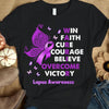 Win Faith Cure Overcome, Lupus Awareness Shirt, Purple Ribbon Butterfly