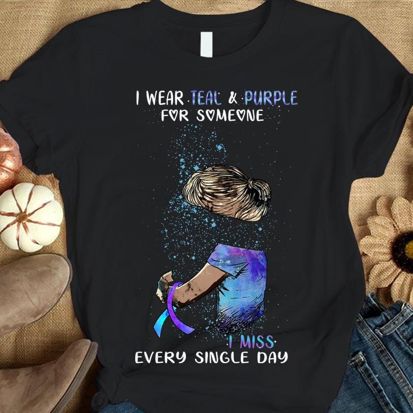 Llevo un color verde azulado y morado por alguien, camiseta de prevención del suicidio para parejas