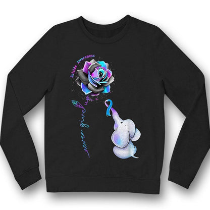 Camisetas de concienciación sobre el suicidio, nunca te rindas con elefante y rosa