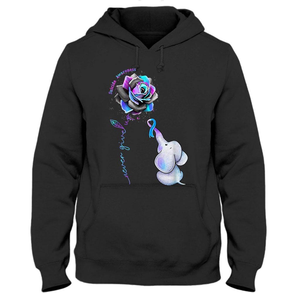 Camisetas de concienciación sobre el suicidio, nunca te rindas con elefante y rosa
