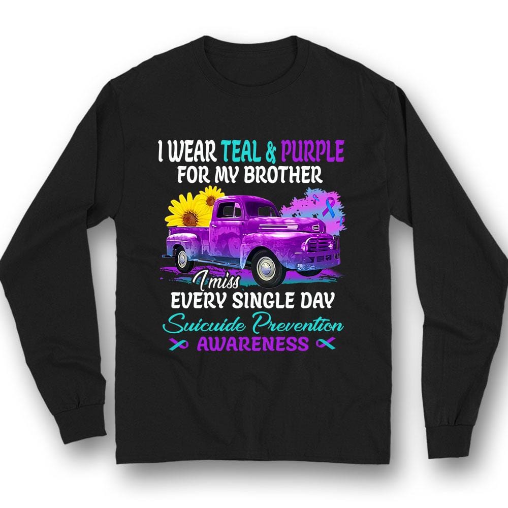 Llevo un color verde azulado y morado por mi hermano, camiseta de concienciación sobre el suicidio con un coche de girasol