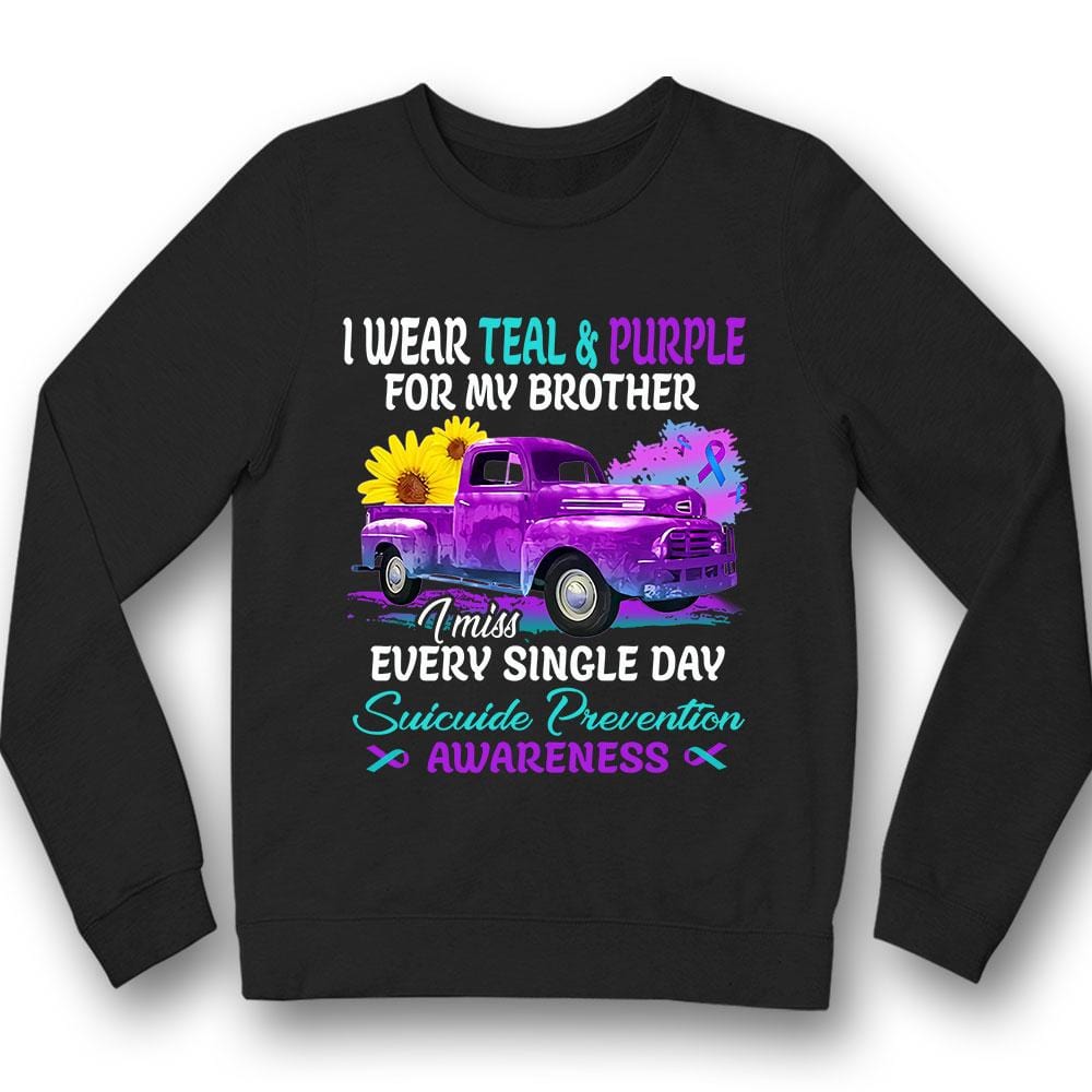 Llevo un color verde azulado y morado por mi hermano, camiseta de concienciación sobre el suicidio con un coche de girasol