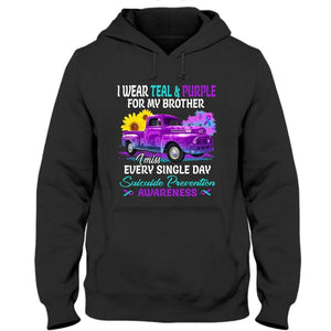 I Wear Teal Purple For My Brother, Suicide Awareness Shirt Sunflower Car