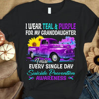 I Wear Teal Purple For Granddaughter, Sunflower Car, Suicide Prevention Awareness Shirt