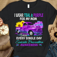 I Wear Teal Purple For Mom, Sunflower Car, Suicide Prevention Awareness Shirt