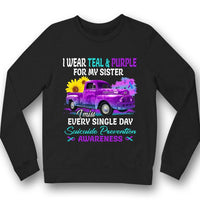 I Wear Teal Purple For My Sister, Sunflower Car, Suicide Prevention Awareness Shirt