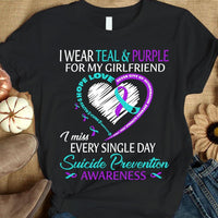I Wear Teal Purple For Girlfriend, Ribbon Heart, Suicide Prevention Awareness Shirt