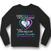 I Wear Teal Purple For Girlfriend, Ribbon Heart, Suicide Prevention Awareness Shirt