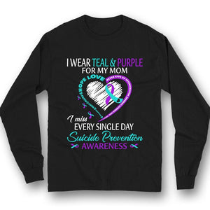 I Wear Teal & Purple For My Mom, Ribbon Heart, Suicide Prevention Awareness T Shirt