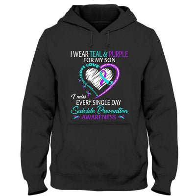 I Wear Teal & Purple For My Son, Ribbon Heart, Suicide Prevention Awareness T Shirt