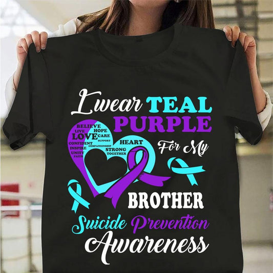 Llevo morado verdoso por mi hermano, camiseta de concienciación sobre la prevención del suicidio, lazo con forma de corazón