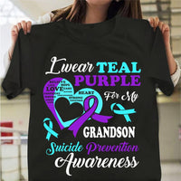 I Wear Teal Purple For Grandson, Suicide Prevention Awareness Shirt, Heart Ribbon