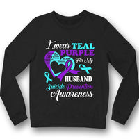 I Wear Teal Purple For Husband, Suicide Prevention Awareness Shirt, Heart Ribbon