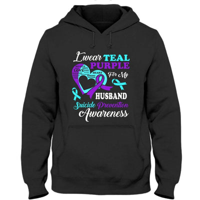 I Wear Teal Purple For Husband, Suicide Prevention Awareness Shirt, Heart Ribbon