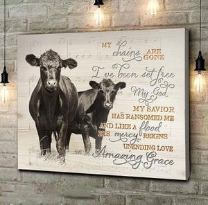 My Chains Are Gone I've Been Set Free Black Angus Cow Couple Poster, Canvas