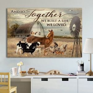 Farm Cattle Animals Horse Cow Pig Poster, Canvas