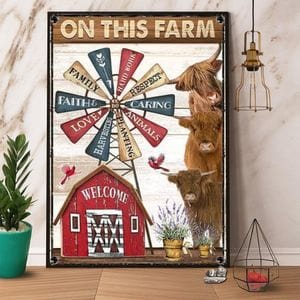 Farm Cow Poster, On This Farm Highland Cow Poster, Canvas