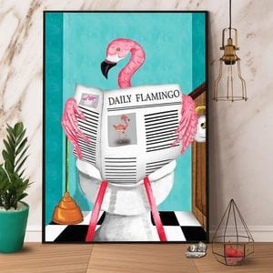 Póster de noticias diarias sobre flamencos divertidos en el baño, lienzo