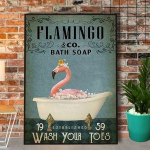 Póster de lona con jabón de baño Flamingo Co. Lávate los dedos de los pies