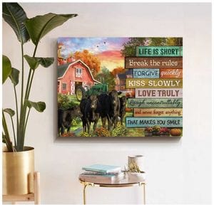 Póster de vacas Black Angus de Farmlife La vida en la granja es corta, lienzo