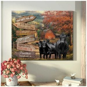 Otoño en la granja Dios dice que sois vacas Angus negras Póster, lienzo