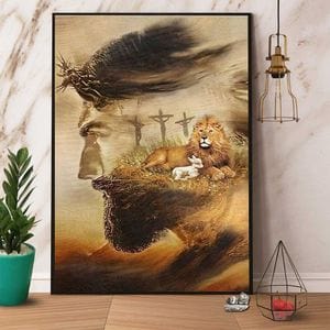 Póster de Jesús, el león y el cordero, lienzo