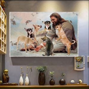 Jesus And Chihuahua Poster, Canvas