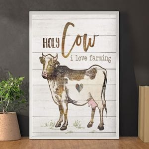 Funny Cow Heart Cute Holy Cow I Love Farming Poster, Canvas