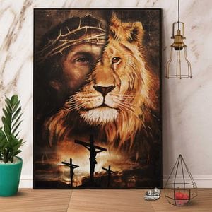 Póster, lienzo, mitad de Jesucristo, mitad león