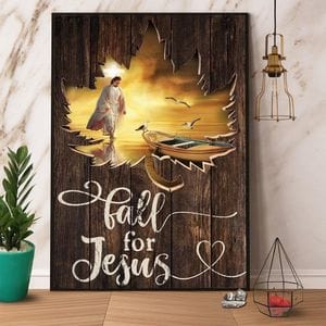 Póster Enamorarse de Jesús con un barco y pájaros, lienzo