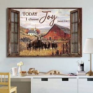 Cows In The Farm Today I Choose Joy Black Angus Poster, Canvas