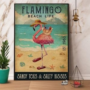 Póster de Flamingo Beach Life Sandy Toes &amp; Salty Kisses, lienzo