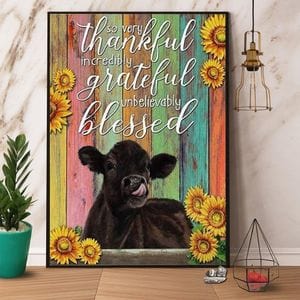 To Very Thankful Grateful Blessed Black Angus Cow Poster, Canvas