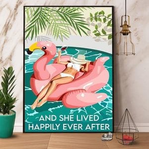 And She Lived Happily Ever After Flamingo Poster, Canvas