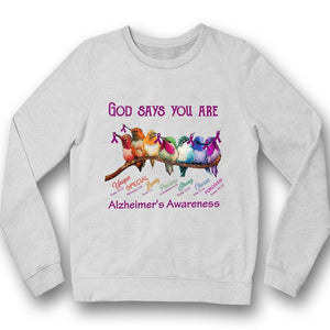 Dios dice que eres único y fuerte, camiseta con el pájaro de lazo y concienciación sobre el Alzheimer