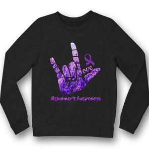 Love, Purple Ribbon Hand, Alzheimer's Awareness Shirt