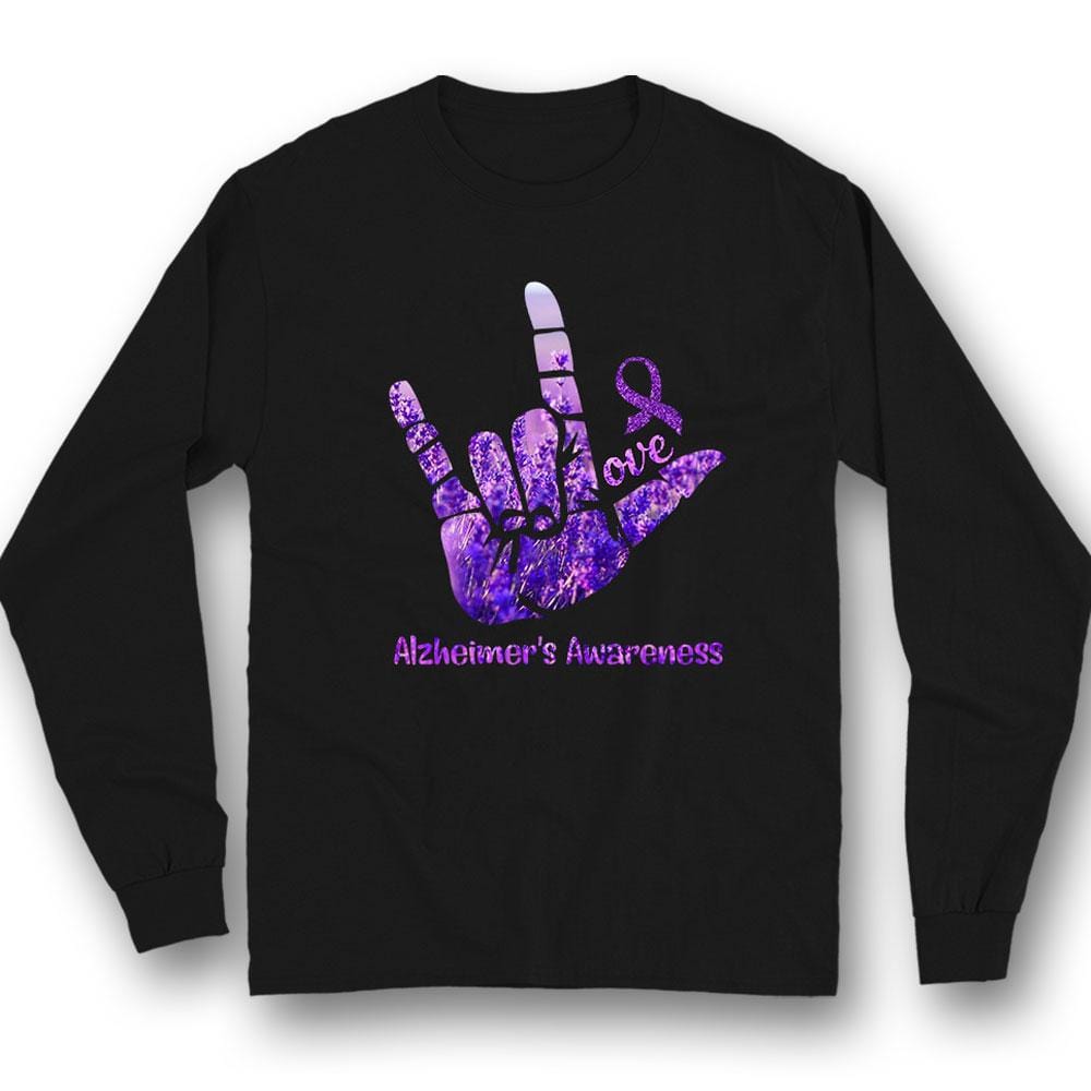 Camiseta con lazo morado y con mensaje de amor para concienciar sobre el Alzheimer