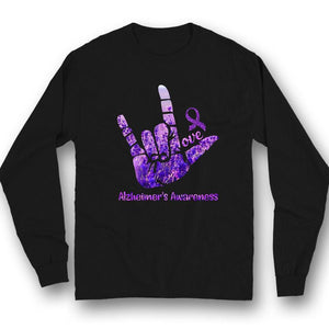 Love, Purple Ribbon Hand, Alzheimer's Awareness Shirt