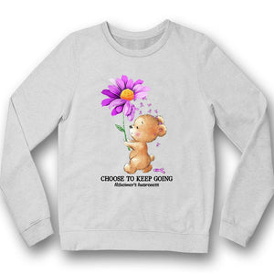 Elige seguir adelante, camiseta de concienciación sobre el Alzheimer, oso girasol morado